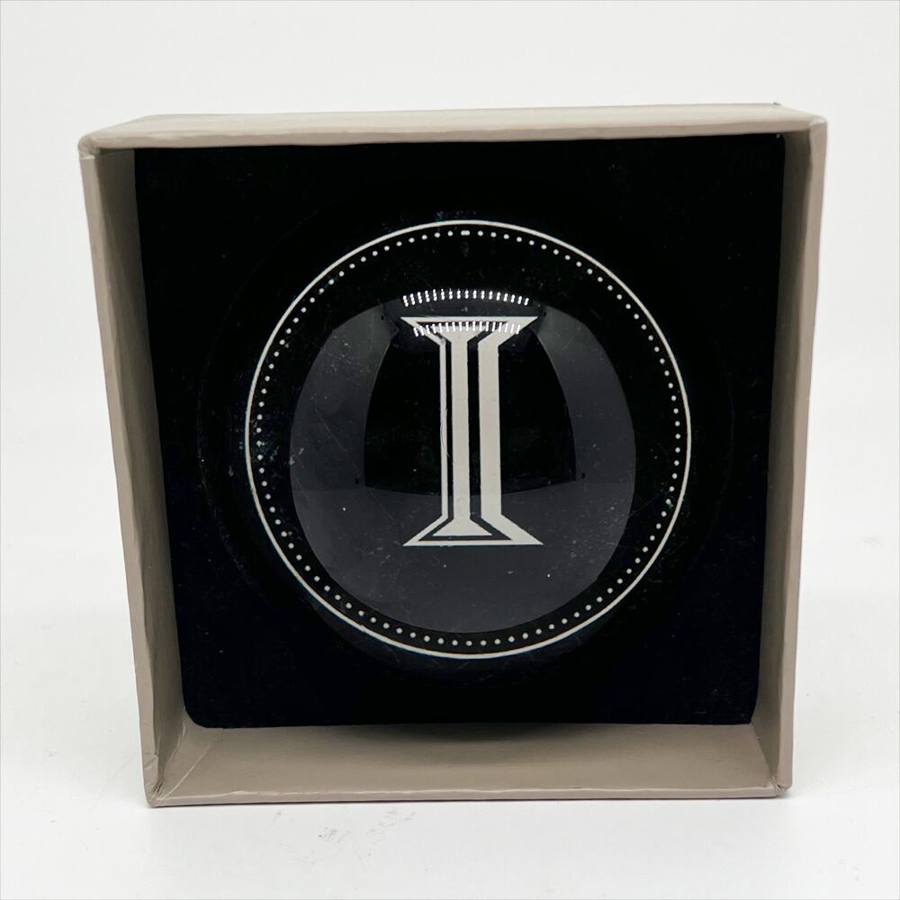 New World Market Round Glass Black and White Paperweight Initial "I"